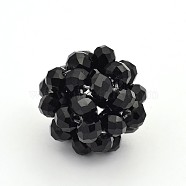 Glass Crystal Round Woven Beads, Cluster Beads, Black, 22mm, Beads: 6mm(GLAA-A034-6mm-A08)