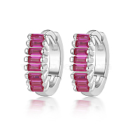 Cubic Zirconia Hoop Earrings, Rhodium Plated 925 Sterling Silver Earrings for Women, with S925 Stamp, Platinum, Medium Violet Red, 10x3mm(DI7487-07)