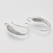 Brass Micro Pave Cubic Zirconia Earring Hooks, with Horizontal Loop, Nickel Free, Clear, Real Platinum Plated, 19~20x10~11x4mm, Hole: 2mm, 21 Gauge, Pin: 0.7mm(ZIRC-Q022-035P-NF)