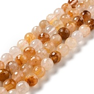 Natural Yellow Hematoid Quartz/Golden Healer Quartz Beads Strands, Faceted(128 Facets), Round, 10mm, Hole: 1mm, about 36~38pcs/strand, 14.17~14.96 inch(36~38cm)(G-E571-34C)