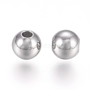 316L Surgical Stainless Steel Beads, Round, Stainless Steel Color, 4x3.5mm, Hole: 1.2mm(STAS-M274-073B-P)
