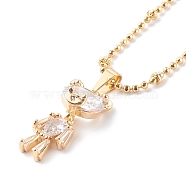 Brass Micro Pave Clear Cubic Zirconia Bear Pendant Necklaces, with Brass Ball Chains, Real 18K Gold Plated, 15.75 inch(40cm)(NJEW-JN03445-01)