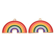 Alloy Enamel Pendants, Cadmium Free & Lead Free, Light Gold, Rainbow, Mixed Color, 20x31.5x1mm, Hole: 1.8mm(PALLOY-Q435-009-RS)