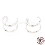 Rhodium Plated 925 Sterling Silver Cuff Earrings, Platinum, 13x10mm(EJEW-H124-11P)