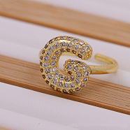 Brass Micro Pave Clear Cubic Zirconia Initial Cuff Rings, Golden, Letter G, Inner Diameter: Adjustable(FS-WGB210B-08)