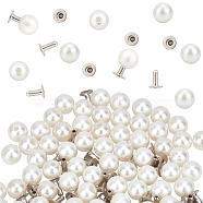 100 Sets ABS Plastic Imitation Pearl Rivet Studs, with Iron Findings, White, 6mm, Finding: 4x5mm(KY-GF0001-25)