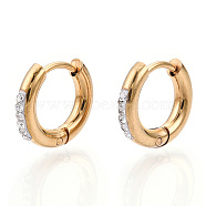 201 Stainless Steel Huggie Hoop Earrings, with 304 Stainless Steel Pins and Crystal Rhinestone, Ring, Golden, 13.5x2.5mm, Pin: 1mm(STAS-S079-162A-G)
