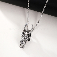 Stainless Steel Dragon Head Pendant Necklace for Men Halloween Accessory, Antique Silver & Stainless Steel Color, 23.62 inch(60cm)(DT3884)