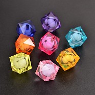 Transparent Acrylic Beads, Bead in Bead, Cube, Faceted, Dyed, Mixed Color, 16x16x15mm, Hole: 2mm, about 210pcs/500g(TACR-Y03BC-16mm)