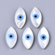 Natural White Shell Mother of Pearl Shell Beads, with Synthetic Turquoise, Horse Evil Eye with Evil Eye, Deep Sky Blue, 18x9x3mm, Hole: 0.5~0.7mm(SSHEL-N034-56D-01)