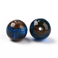 Handmade Gold Sand Lampwork Beads, Round, Blue, 14.5x13.5~14mm, Hole: 1.6~2mm(LAMP-C004-02D)