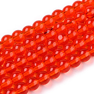 Transparent Glass Beads Strands, Round, Red, 4~4.5mm, Hole: 0.8mm, about 97~99pcs/strand, 14.76 inch~14.96 inch(37.5~38cm)(GLAA-T032-T4mm-09)