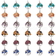 10 Sets 6 Styles Natural & Synthetic Mixed Stone Chip Pendants, Tree of Life Charms, with Antique Silver Tone Alloy Findings, 18.5x15.5~16x4~5mm, Hole: 5mm, 1pc/style, 6pcs/set(G-HY0001-35)