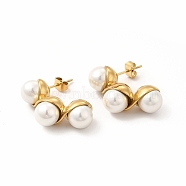 Ion Plating(IP) 304 Stainless Steel Stud Earrings, Plastic Imitation Pearl Earrings for Women, Golden, 27x18x9mm, Pin: 0.8mm(EJEW-C017-03G)