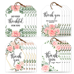 120Pcs 4 Styles Flower Paper Thank You Gift Tags, Hange Tags, For Arts and Crafts, with 30M Jute Twine, Rectangle, Flower, 7.7x5.1cm, Hole: 5mm, 30pcs/style(CDIS-WH0038-01)
