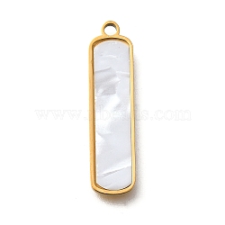 304 Stainless Steel Pendants, Rectangle Charms, with Plastic Imitation Shell, Ion Plating(IP), Golden, Golden, 26x6.5x1.5mm, Hole: 1.6mm(STAS-Q348-02A-G)