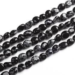 Natural Snowflake Obsidian Beads Strands, Tumbled Stone, Nuggets, 6.5~9.5x5.5~7.5x3.5~5.5mm, Hole: 0.8mm, about 50pcs/Strand, 15.67 inch(39.8cm)(G-D0002-B19)
