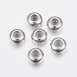 Tarnish Resistant 201 Stainless Steel Bead Spacers, Slider Beads, Stopper Beads, Rondelle, Stainless Steel Color, 8x4mm, Hole: 2mm(STAS-E149-06P-8mm)