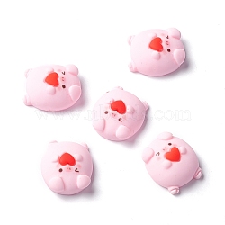 Resin Cabochons, Pig with Heart, Pink, 19x17x8.5mm(X-RESI-C008-01)