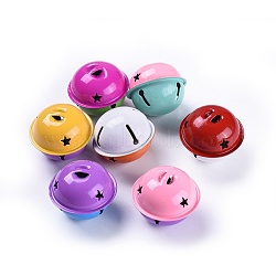 Iron Bell Pendants, Two Tone Color, Mixed Color, 33.5x40mm, Hole: 8x3mm(X-IFIN-S702-11-M)