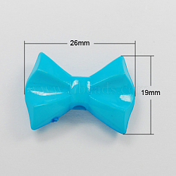 Opaque Acrylic Beads, Faceted, Bowknot, Cyan, 19x26x7mm, Hole: 3mm, about 300pcs/500g(SACR-543-14)
