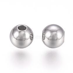 316L Surgical Stainless Steel Beads, Round, Stainless Steel Color, 4x3.5mm, Hole: 1.2mm(STAS-M274-073B-P)