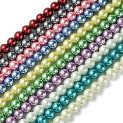 Eco-Friendly Glass Pearl Bead Strands, Round, Dyed, Cotton Cord Threaded, Mixed Color, 12mm, Hole: 1.2~1.5mm, about 34pcs/strand, 15.7 inch(HY-A008-12mm-M)