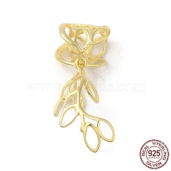 Rack Plating 925 Sterling Silver Ice Pick Pinch Bails, Leaf, Real 18K Gold Plated, 26x9.5mm, Hole: 7x5mm, Pin: 0.9mm(STER-NH0001-23G)