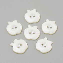 2-Hole Acrylic Buttons, Apple, White, 14x13x2mm, Hole: 1.5~2mm(BUTT-Q037-05L)