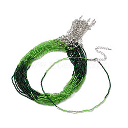 Faceted Rondelle Glass Beaded Necklace for Women, with Alloy Clasps, Green, 15.16~15.94 inch(38.5~40.5cm), 2mm(NJEW-M208-02A)