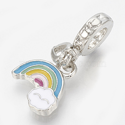 Alloy Enamel European Dangle Charms, Large Hole Pendants, Rainbow, Platinum, Colorful, 23mm, Hole: 5mm(MPDL-Q209-085P)