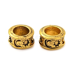 Rack Plating Tibetan Style Alloy Spacer Beads, Flat Round, Antique Golden, 8x5mm, Hole: 5mm(TIBE-WH0007-01AG)
