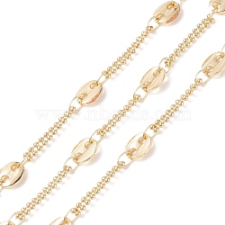 Brass Coffee Bean Chains, with Ball Chains, Soldered, with Spools, Cadmium Free & Lead Free, Real 14K Gold Plated, 8.5x7x1.5mm, 19.5x3x1.5mm(CHC-P009-07G)