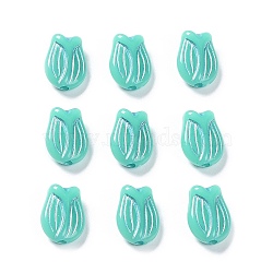 Plating Opaque Acrylic Beads, Metal Enlaced, Tulip, Turquoise, 16x11.5x7mm, Hole: 2mm, about 670pcs/500g(OACR-G016-25K)