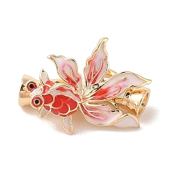 Brass and Enamel Fold Over Clasp, Fish, Red, Golden, 26mm, Hole: 4mm(KK-B100-046G)