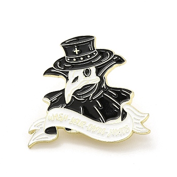 Plague Doctor Enamel Pin, Light Gold Alloy Brooch for Clothes Backpack, Black, 29x30x1.5mm