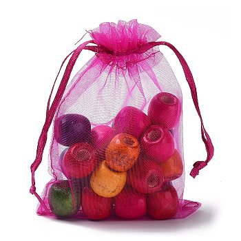 Rectangle Organza Drawstring Bags, Camellia, 12x9cm