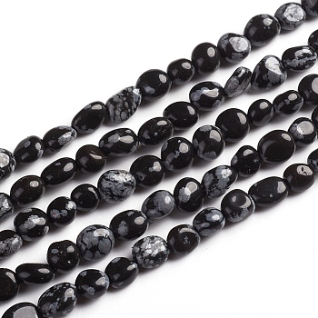Natural Snowflake Obsidian Beads Strands, Tumbled Stone, Nuggets, 6.5~9.5x5.5~7.5x3.5~5.5mm, Hole: 0.8mm, about 50pcs/Strand, 15.67 inch(39.8cm)