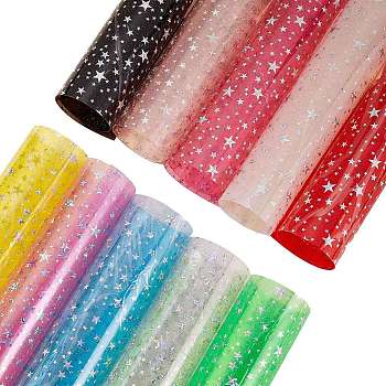 10Sheets 10 Colors A4 PVC Vinyl Sparkle Fabric Sheets, Star, for DIY Handmade Pencil Case Shiny Bags Bows Craft Material, Mixed Color, 30x20x0.04cm, 1sheet/color