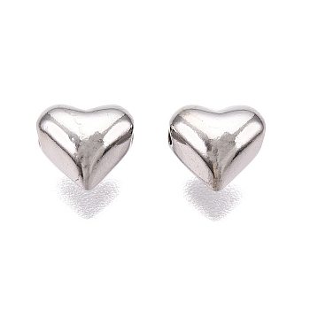 Rhodium Plated 925 Sterling Silver Beads, Anti-Tarnish, Heart, Platinum, 5.5x6x4mm, Hole: 1mm