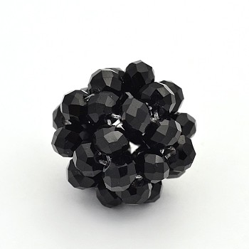Glass Crystal Round Woven Beads, Cluster Beads, Black, 22mm, Beads: 6mm