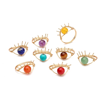 Gemstone Rings Set for Women, Evil Eye Finger Rings with Brass Findings, US Size 4 3/4(15.4mm), 8pcs/set