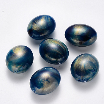 Imitation Gemstone Acrylic Beads, with Glitter Powder, Oval, Marine Blue, 28.5x23.5x14.5mm, Hole: 2mm, about 80pcs/500g