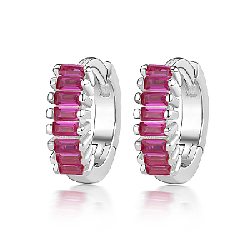 Cubic Zirconia Hoop Earrings, Rhodium Plated 925 Sterling Silver Earrings for Women, with S925 Stamp, Platinum, Medium Violet Red, 10x3mm