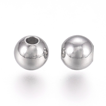 316L Surgical Stainless Steel Beads, Round, Stainless Steel Color, 4x3.5mm, Hole: 1.2mm