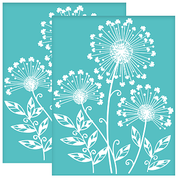 Self-Adhesive Silk Screen Printing Stencil, for Painting on Wood, DIY Decoration T-Shirt Fabric, Turquoise, Dandelion, 280x220mm