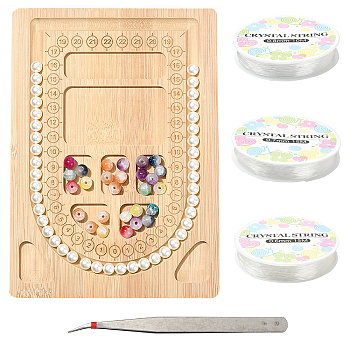 Rectangle Wood Bracelet Design Boards, for Beaded Bracelet Necklace Jewelry Making with Elastic Crystal Thread & Iron Beading Tweezers Set, BurlyWood, 13.2~19.4x9.6~13.9x1~2cm