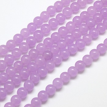 Natural Malaysia Jade Bead Strands, Round Dyed Beads, Lilac, 6mm, Hole: 1mm, about 65pcs/strand, 15 inch