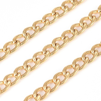 3.28 Feet 304 Stainless Steel Cuban Link Chains, Chunky Curb Chains, Unwelded, Golden, 7x4.5x2mm