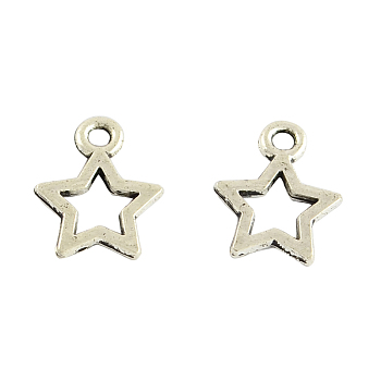 Hollow Tibetan Style Alloy Star Charms, Cadmium Free & Lead Free, Antique Silver, 12x9.5x1mm, Hole: 2mm